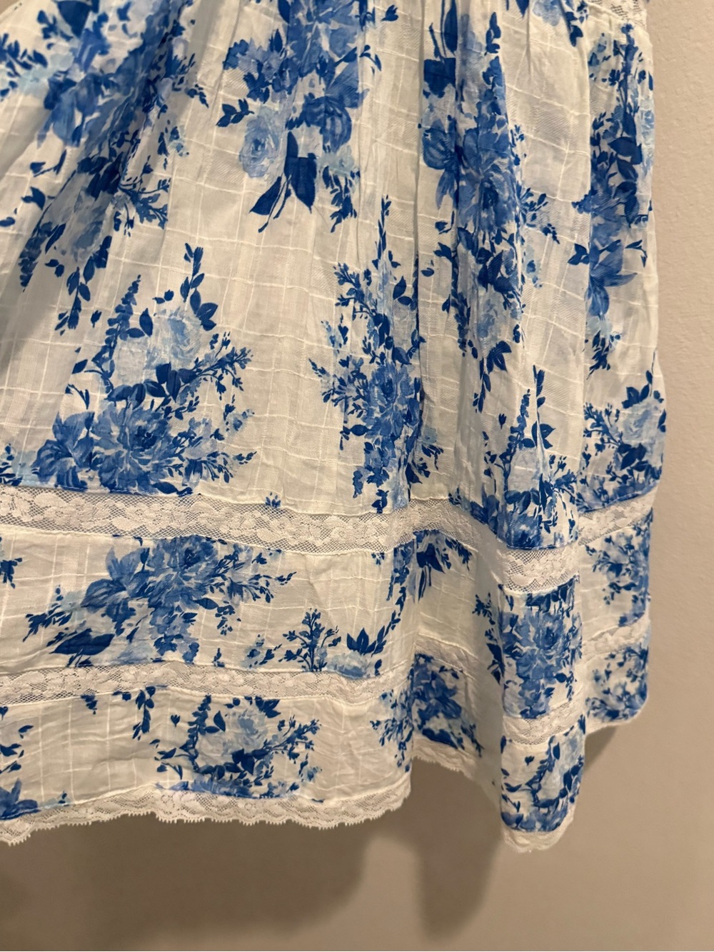 Pookie & Sebastian White Blue Floral Cotton Mini Dress Smocked Back Size L - Picture 5 of 15